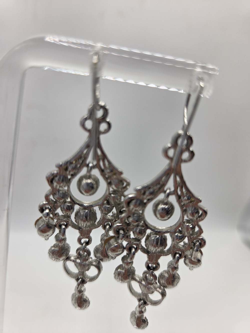 Jim Ball Designs Openwork Filigree Rhinestone Crystal Chandelier Dangle Earrings - Picture 6 of 6